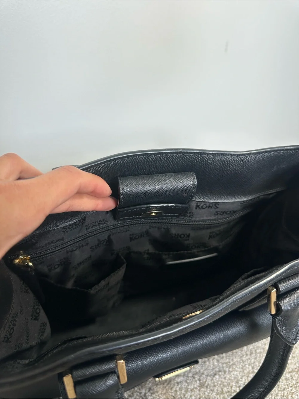 Michael Kors Black Saffiano Leather Top-Handle Satchel with Gold Hardware